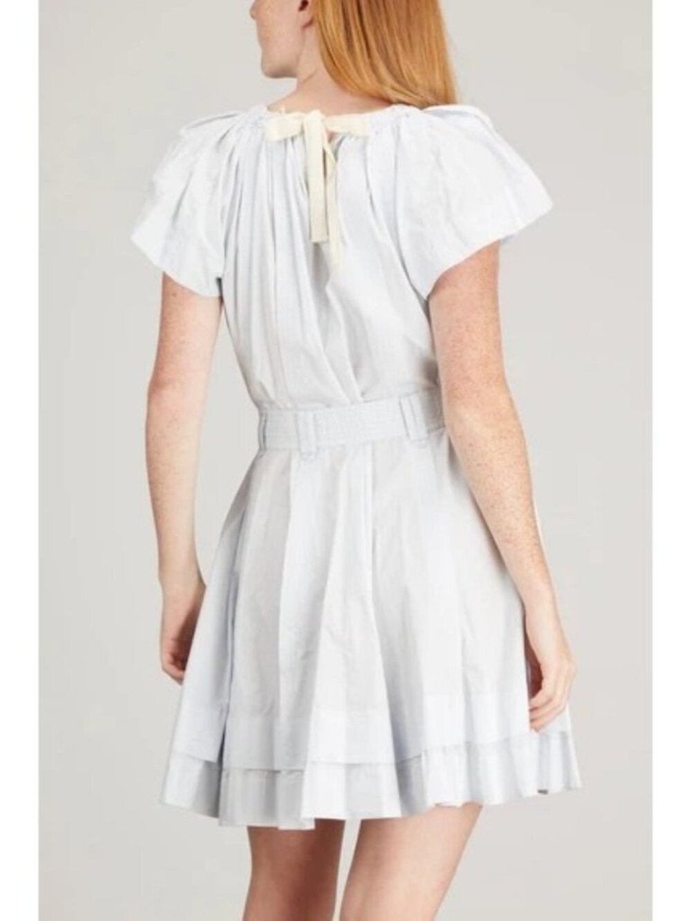🆕ULLA JOHNSON Mae Mini Dress Sea Glass Blue Cotton Flutter Sleeve Belted 8 - Picture 4 of 12